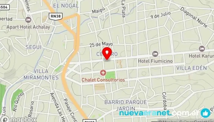 mapa de Alfajores La Quinta y Cafetería - La Falda Fábrica de chocolate, Cafetería en La Falda