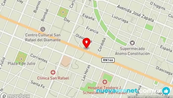 mapa de Confitería La Porteña Panadería, Tienda de productos de chocolate, Cafetería, Pastelería francesa en San Rafael