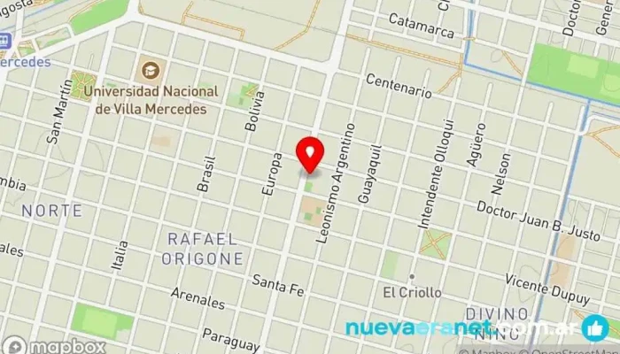 mapa de Departamentos La Perón. Hotel, Complejo de apartamentos, Edificio de apartamentos amueblados en Villa Mercedes