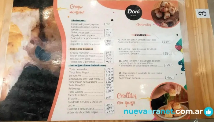 Dore Delicias Panaderia Cafeteria Carta - Oberá