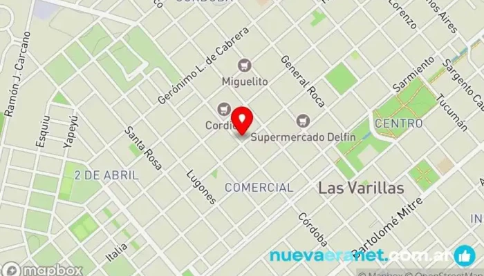 mapa de La Casa de las Galletitas Comercio, Tienda de galletas en Las Varillas