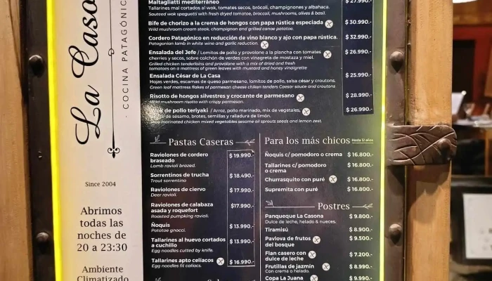 La Casona Restaurant -  Carta - San Martín de los Andes