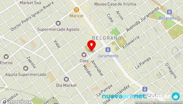 mapa de Mercado de Belgrano Mercado de alimentos frescos, Panadería, Cervecería artesanal, Carnicería, Granja, Aparcamiento cubierto, Pastelería, Pizzería, Restaurante en Cdad. Autónoma de Buenos Aires