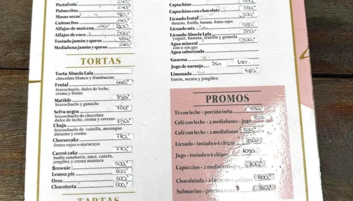 Panaderia Y Cafeteria Abuela Lala -  Carta - Mercedes