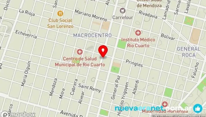 mapa de Panaderías Dos Banderas Panadería, Restaurante de desayunos en Río Cuarto