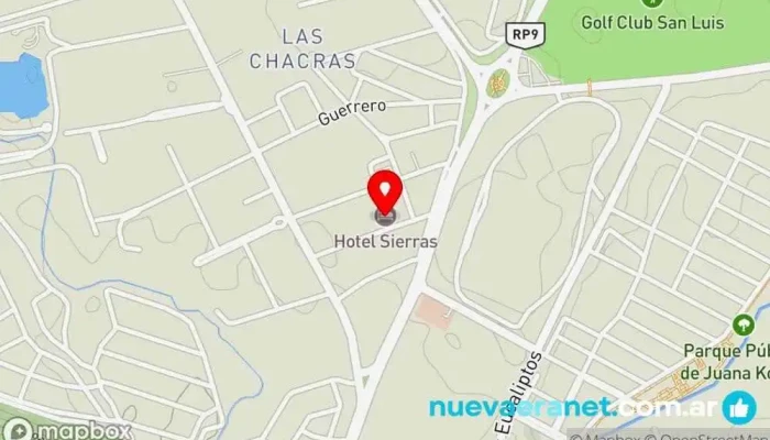 mapa de Sierras Hotel - Las Chacras/Juana Koslay Hotel, Bed & Breakfast, Salón para eventos, Pensión, Restaurante en Potrero de los Funes