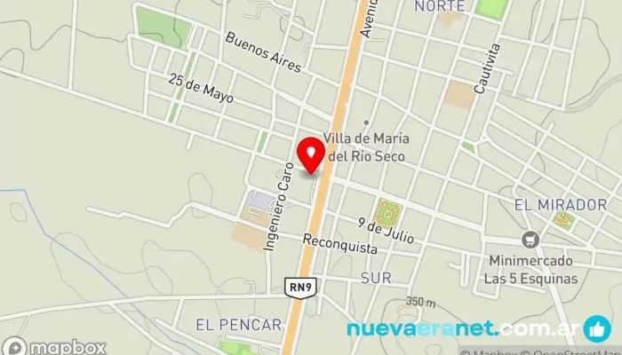 mapa de Terminal De Omnibus Servicio de transporte en Villa de María