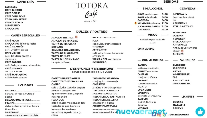 Totora Cafe Carta - Playa Union